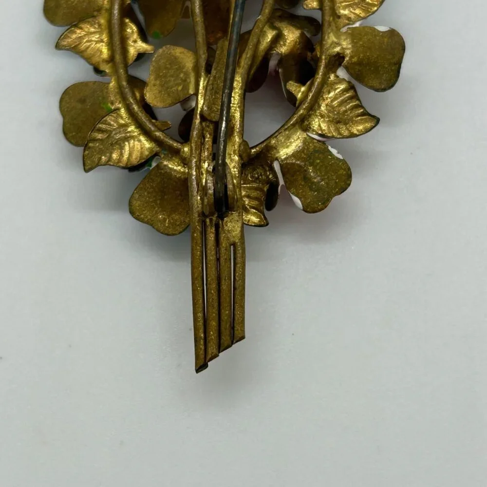 Vintage Austrian Enamel Flower Bouquet Brooch Hand Painted Multicolor Floral - Picture 6 of 16